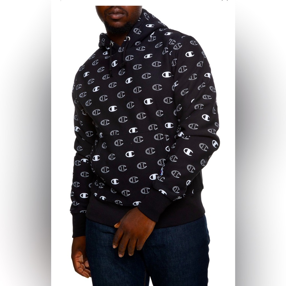 Champion reverse weave Black Hoodie with white Logos